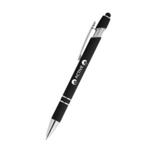 Caneta Premium Duo Preta com Detalhe Prata Gravada a Laser  14x2cm    