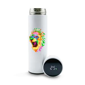 Garrafa de Aço Inox Térmica Com Termômetro LED com DTF UV  500ml Aço Inox 8x25cm    