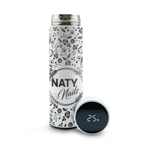 Garrafa de Aço Inox Térmica Com Termômetro LED Gravada a Laser 360 graus  500ml Aço Inox 8x25cm    