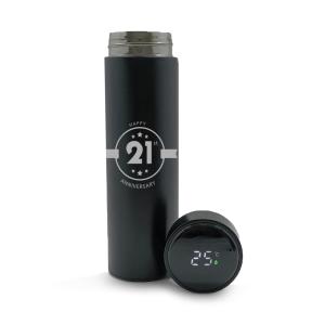Garrafa de Aço Inox Térmica Com Termômetro LED Gravada a Laser Frontal  500ml Aço Inox 8x25cm    