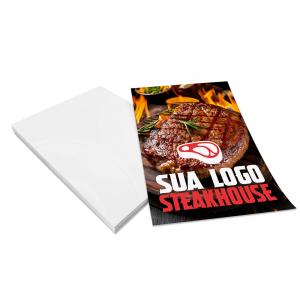 Panfletos, Flyers e Folhetos Apergaminhado 240g 10,5x15 Offset 240g 10,5x15cm 4x0 ou 4x4 Sem verniz Corte Reto Vinco